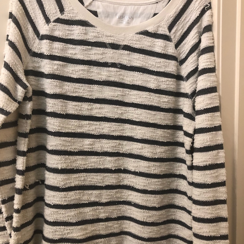 Merona Beige and navy stripe sweatshirt.